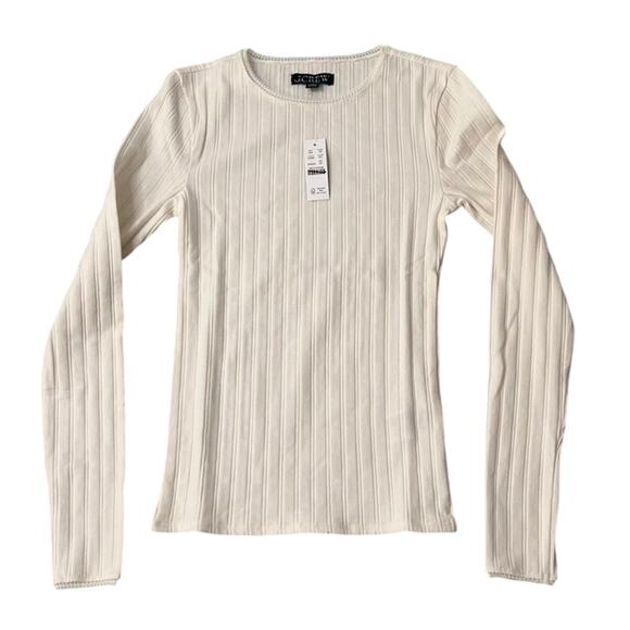 J.Crew Ivory Ribbed Long Sleeve Top XS NWT – Scoop Neck Knit Tee - Picture 3 of 6